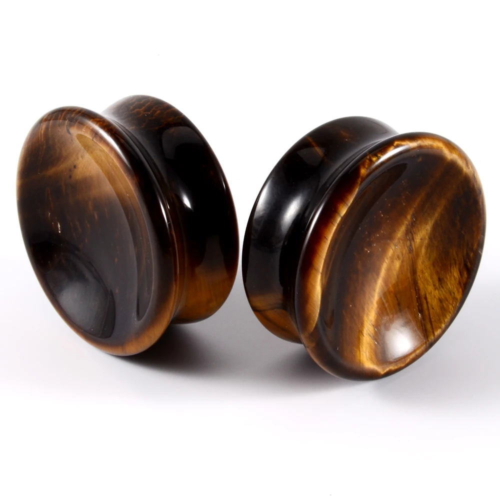 1Pair Amethyst Tiger Cat Eye Ear Plug, Double Flare