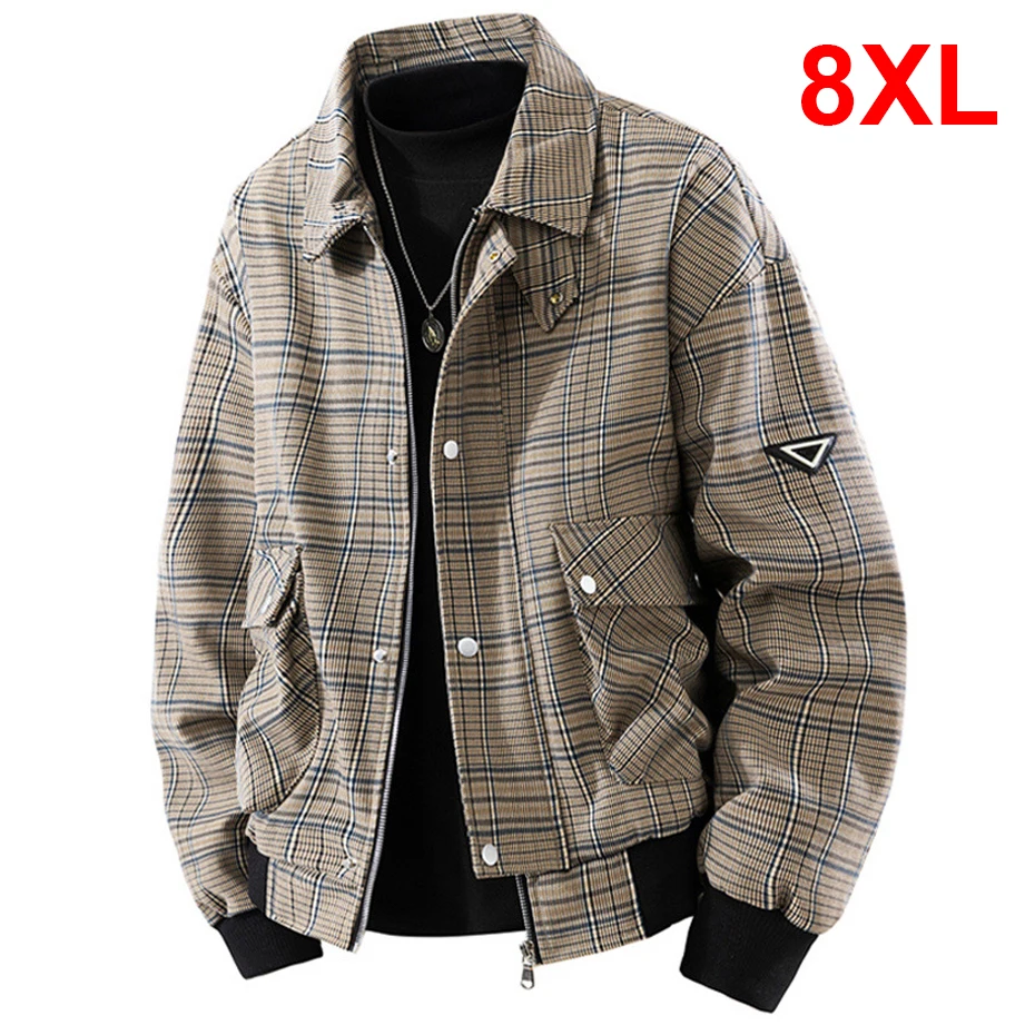 

8XL плюс размер клетчатая куртка мужская мода повседневные куртки-карго пальто мужская весенне-осенняя верхняя одежда большой размер 8XL