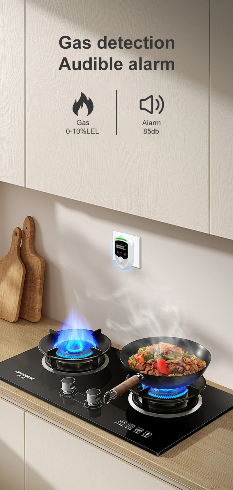 الغاز درجة الحرارة والرطوبة CO أربعة في واحد الجدار كاشف الإدراج تسرب الغاز القابل للاحتراق أول أكسيد الكربون CO أداة جديدة