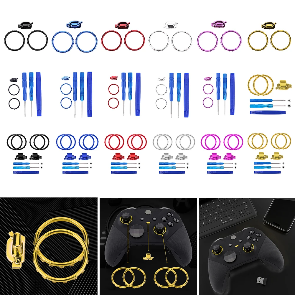 Picture 6: Thumbstick Accent Rings with Screwdriver Accent Rings Replacement Kit Matte Chrome Plated for Xbox One Elite Series 2 Controller
