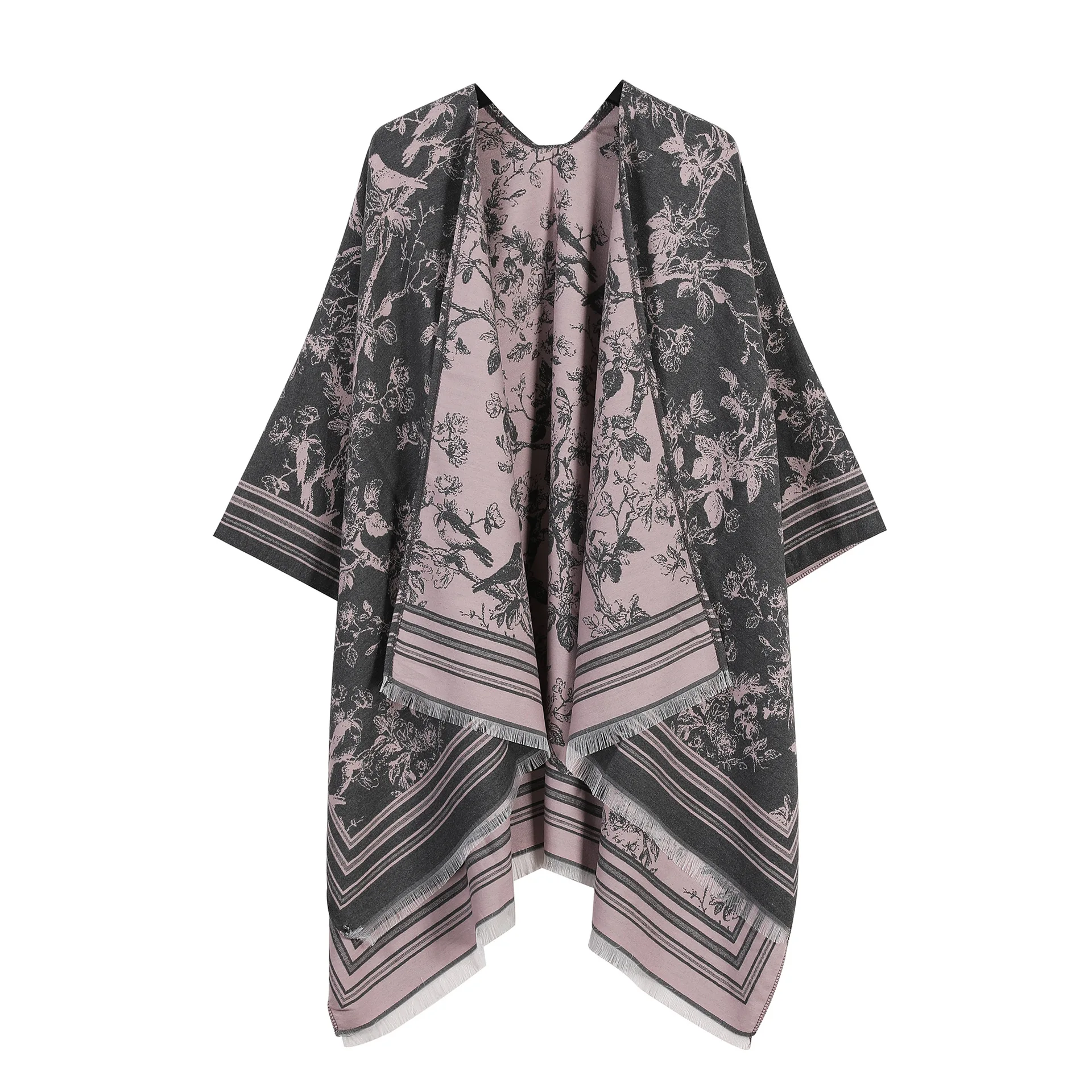 Thickened Travel Women's Shawl Warm Wind-Rolled Grass Pattern All-Season Versatile Large Scarf Polyester Fiber Universal Size