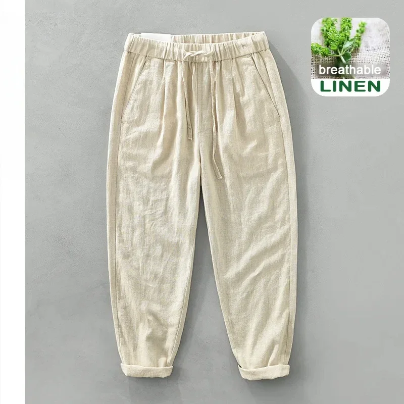 Calça casual fina de algodão para homens, respirável e solta reta, cor sólida, roupa de verão, nova, 2020 DN3581