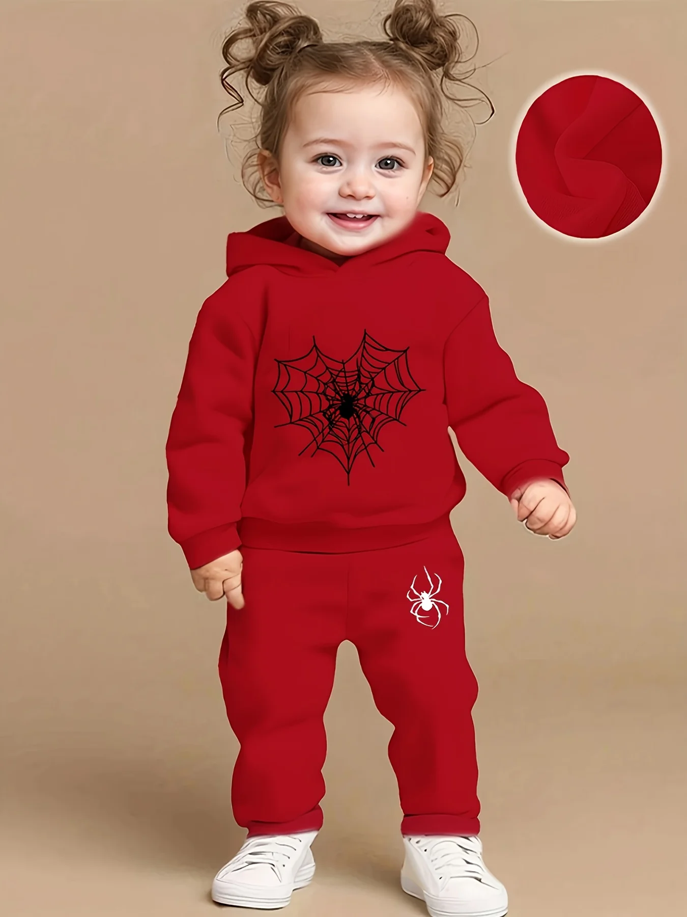 Newborn Cute Spider Print Fleece Sweatshirt + Sport Casual Pants Set Autumn Winter Gift Suitable for Outdoor