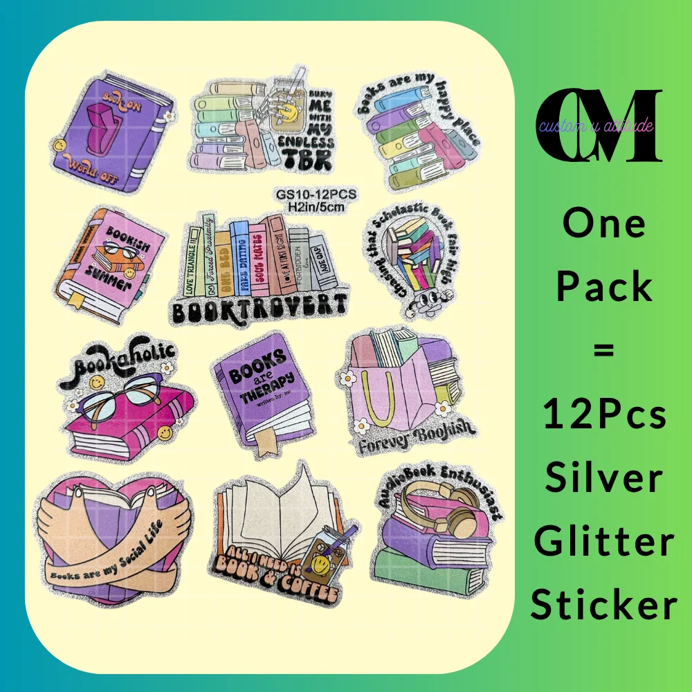 

12pcs Cute Frog Reader Bookish Self-Adhesive Gold Silver Glitter UV Stickers Waterproof Decal For Cup Notebook Gift DIY Decor