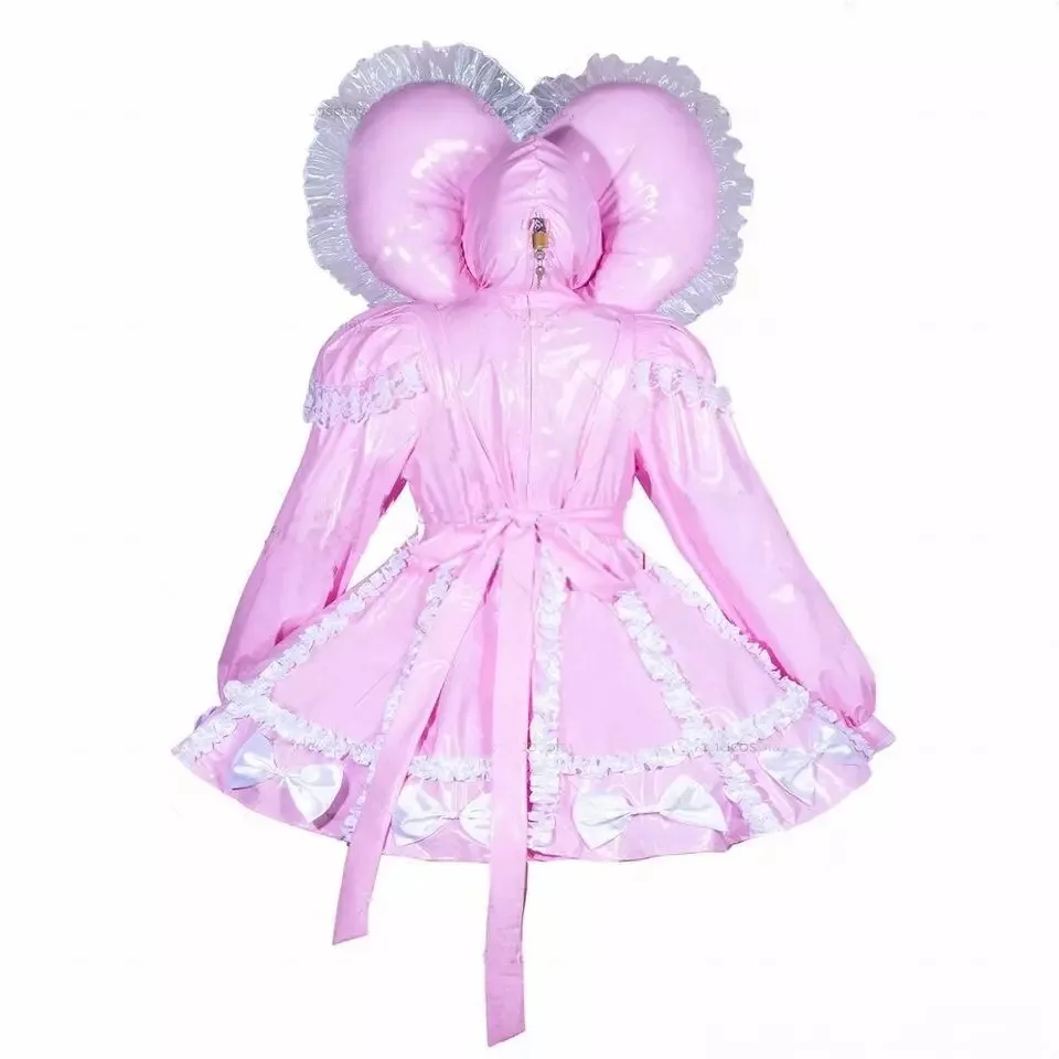 Costume cosplay da cameriera con serratura in PVC rosa per bambina sissy sexy per adulti personalizzabile