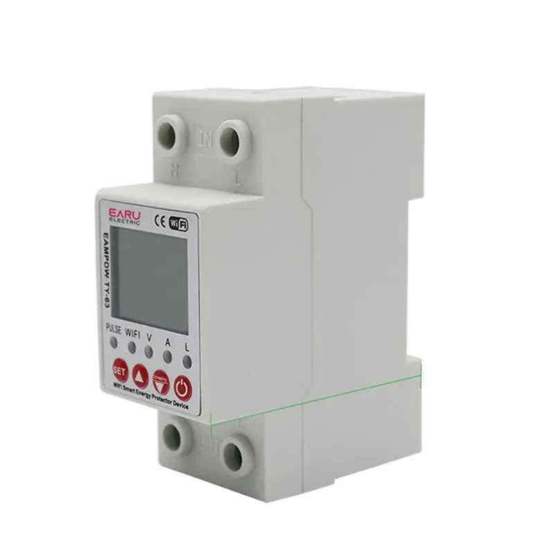 

Умное реле-выключатель TUYA APP Wi-Fi 2P 63A для защиты от утечки тока, перенапряжения и пониженного напряжения, прочное, простое в использовании