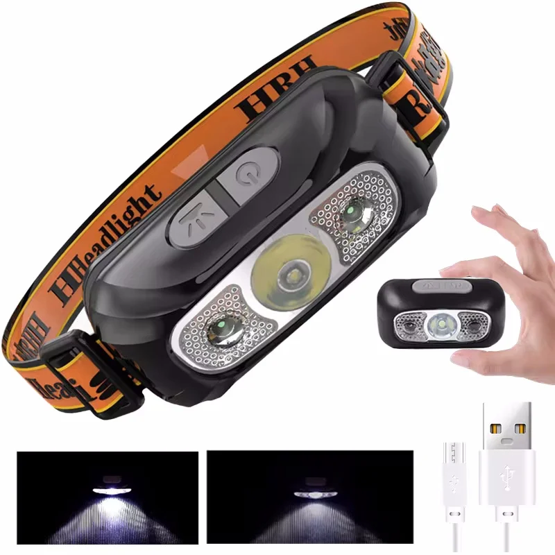 

Mini Powerful Sensor Headlamp Night Fishing Camping USB Flashlight COB LED Head Light Torch Portable Headlights Front Lantern