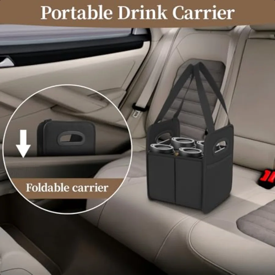 Paquet de 2 porte-boissons avec poignée porte-gobelets réutilisables pour 4 boissons porte-gobelet isolé pliable Portable pour tasse à café pour Del