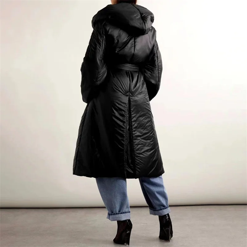 Women winter coats 2024 New in coats fashion belt slim fit long hooded parkas Thick and warm cotton-padded jacket Women's coat