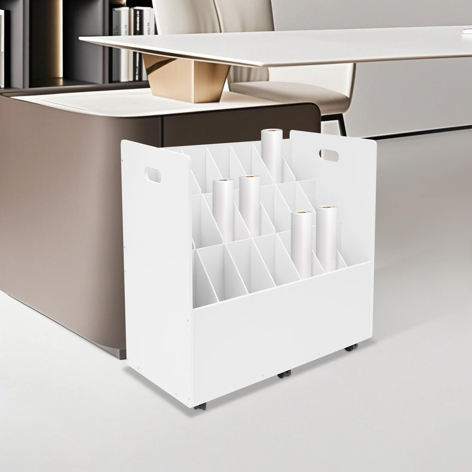 

NEW Mobile Roll File Storage Rack, Roll Files Storage Cabinet w/ Wheels, 21 Slots Roll Files Storage Organizer with Wheels