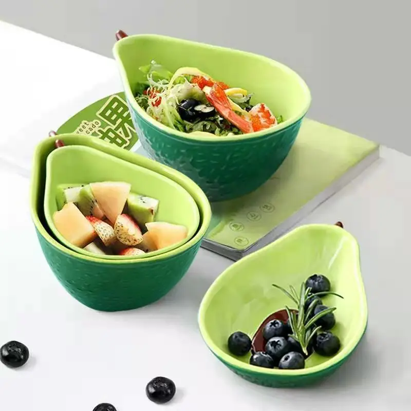 Creative Tableware Ceramic Bowls Household Bowls Plates Avocado Sets Fruit Plates High-end Cute Girl Hearts Salad Bowl Tableware