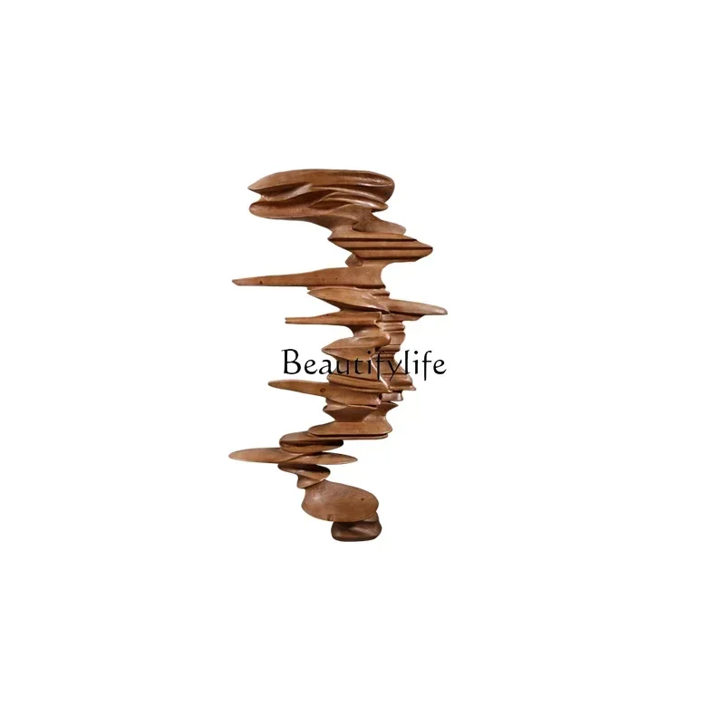 

Large wood carving process abstract figure sculpture porch floor ornament hotel lobby decoration