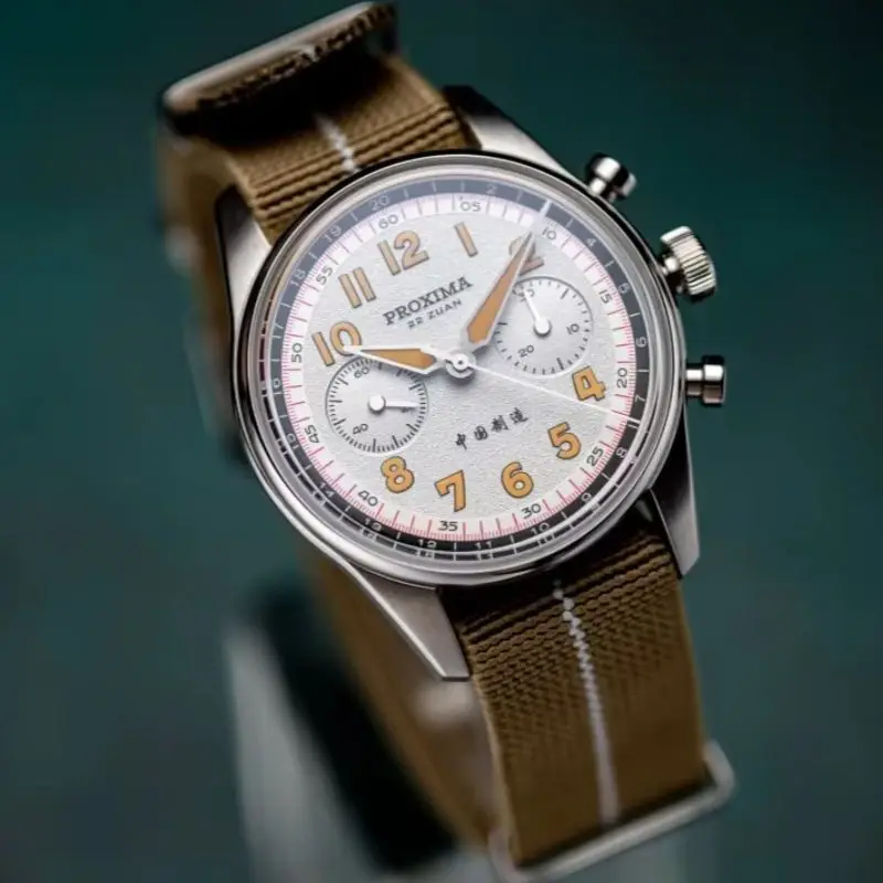 Proxima Men Chronograph Watch 39MM Manual Winding Mechanical Wristwatch Luminous 100m Waterproof Sapphire Mirror ST1902 Military