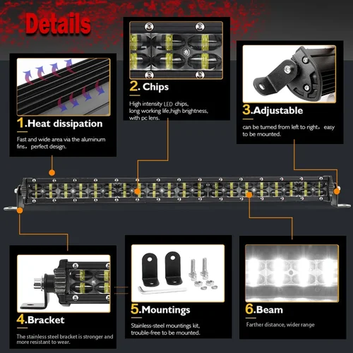 Imagen 2 del producto Barra de Luz LED HAOLIDE de 22 y 32 Pulgadas, 6000k, Combinación de Luz de Inundación y Punto, Luz de Conducción LED para Uso Todoterreno, 4x4, SUV, ATV, Barco, 12V 24V IP68