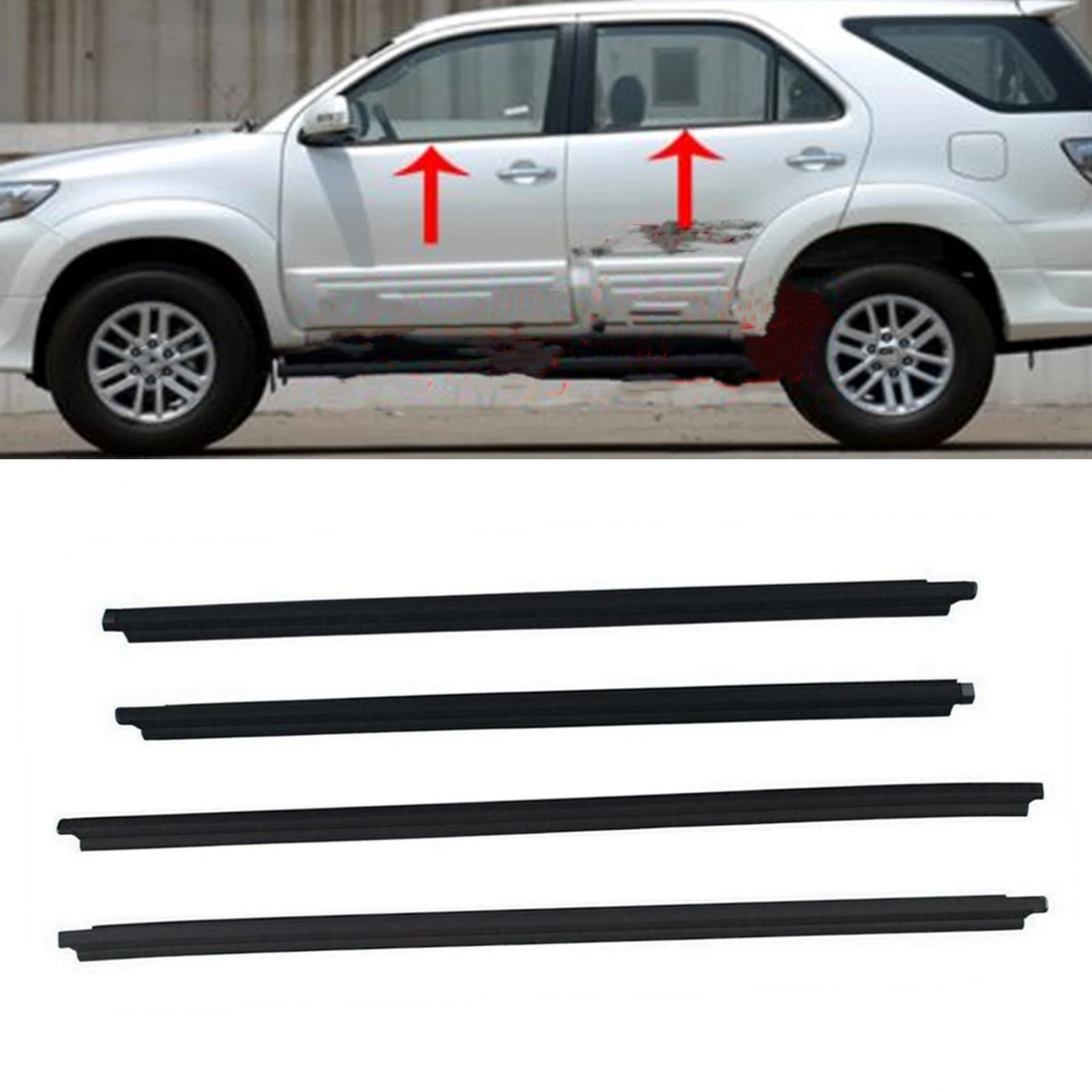 

4pcs/set Window Exterior Weatherstrip Side Door Moulding Trim Seal Strip For Toyota Fortuner 2004 2005 2006 2007 2008 2009-2015