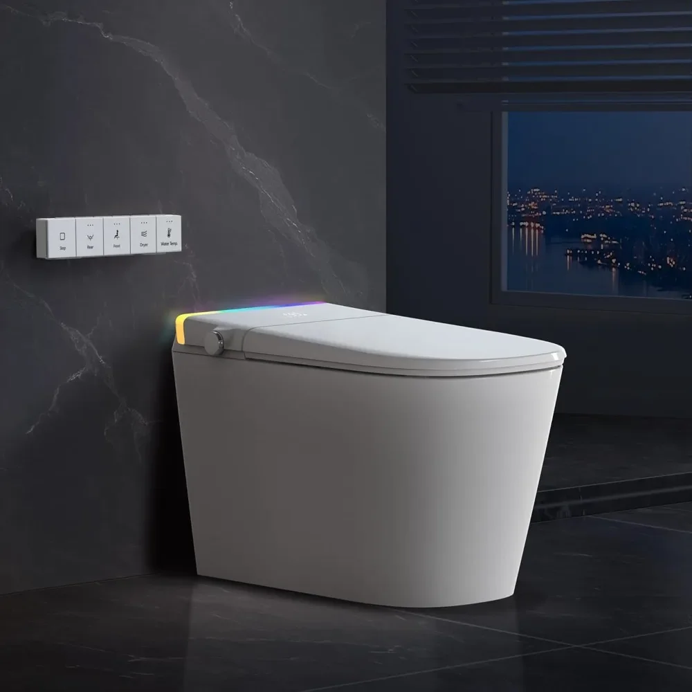 Smart Toilet with Built-in Tank & Bidet,4-Second Quiet Flush, Foot Sensor Flush,Self-Cleaning, Dual User Memory, Auto Open/Close