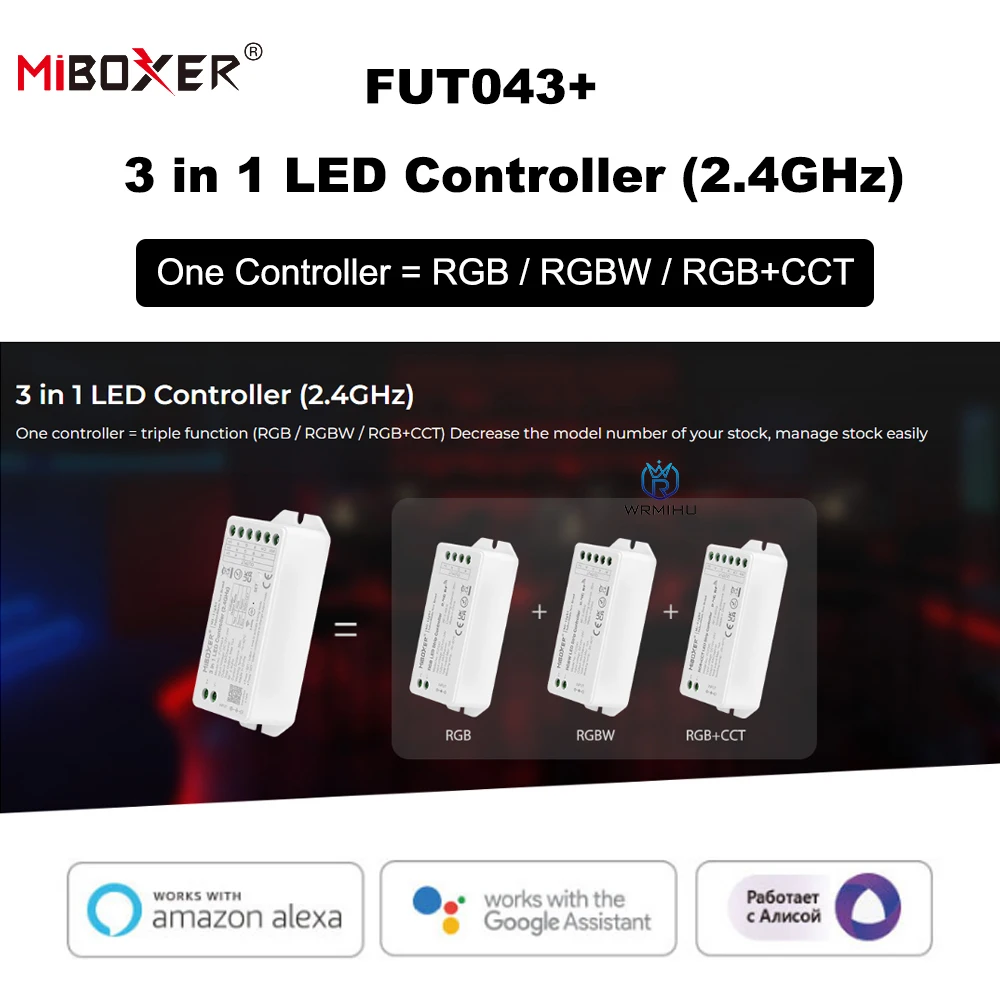 

Miboxer FUT043 3 IN 1 RF DC12-24V RGB RGBW RGB+CCT LED Strip Controller Smart LED Control System 2.4GHZ Wireless/APP control