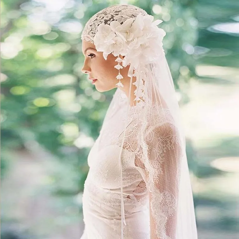 

Bride Lace Veil, Wool Vintage Flower Hat Veil Travel Photo Styling Veil