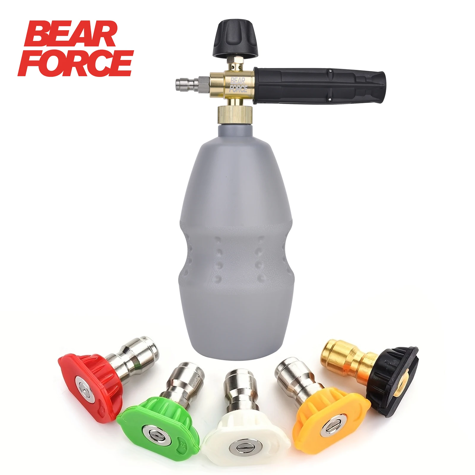 

Пеногенератор BEAR FORCE Tool Daily Foam Cannon с быстроразъемным соединением 1/4 дюйма, 1 литр, 5 насадок для мойки высокого давления
