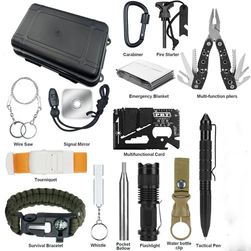 Outdoor survival tool set Multifunctional survival first aid box Wilderness rescue equipment