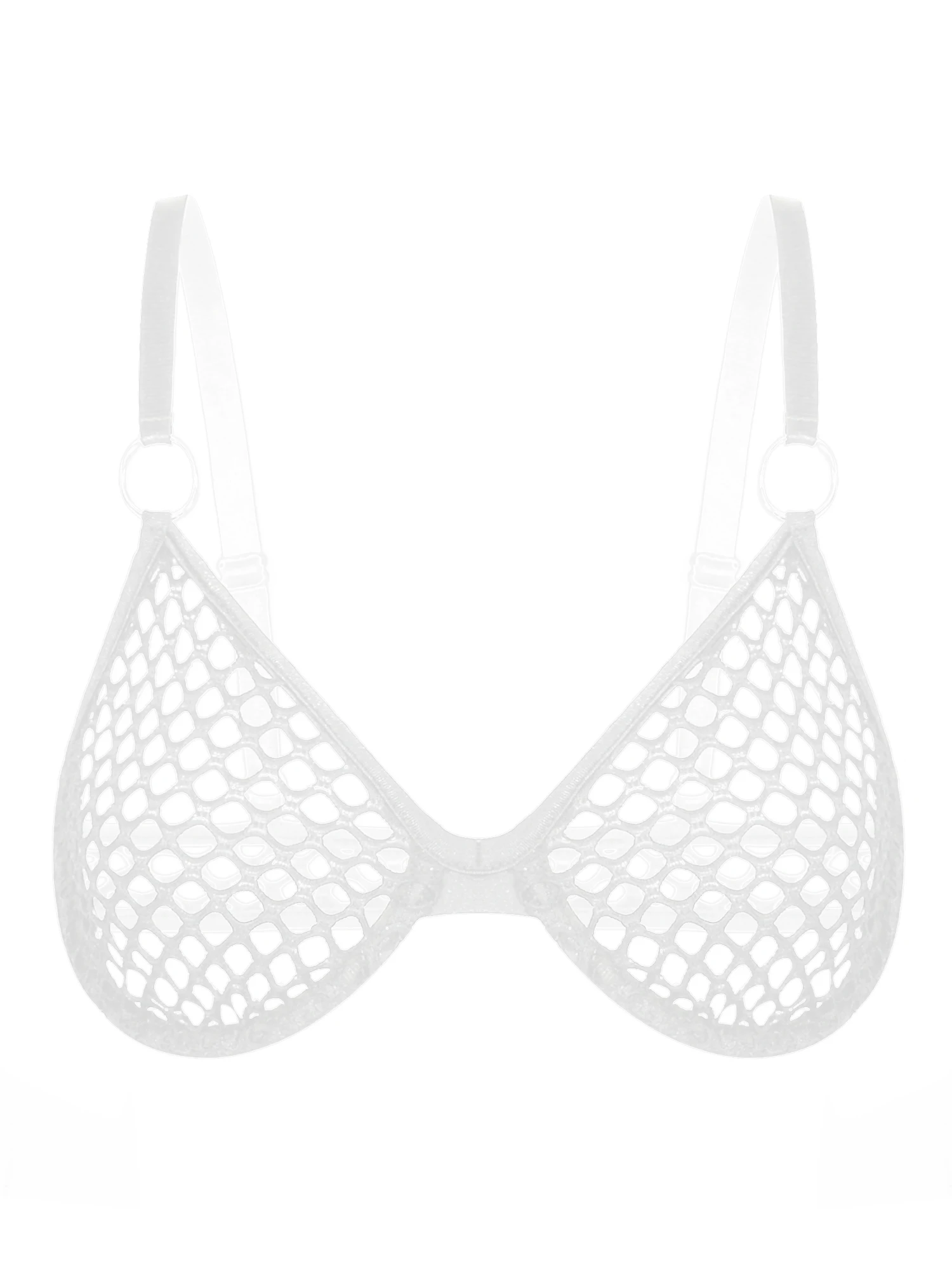 

Sexy Womens Grid Bra Tops Exotic Mesh See-Through Fishnet Hollow Out O Ring Adjustable Straps Underwired Brassiere Lingerie
