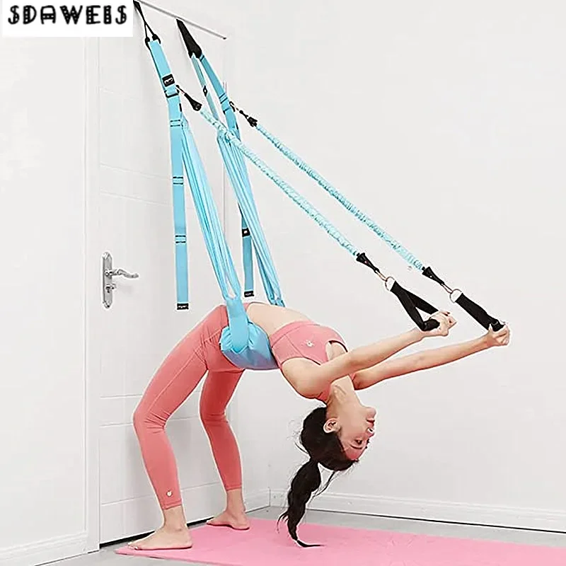 Adjustable Aerial Yoga Strap Elastic Stretch Door Hanging Yoga Belts Hammock Swing Fitness Handstand Rope Training Device Women