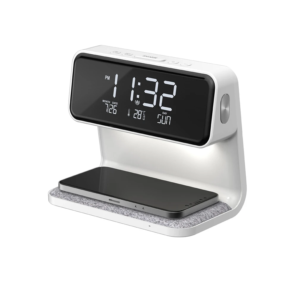 White Smart Charger Display Lamp Wireless Alarm Clock Bedside Crisp Alarm Alarm Wireless Lamp And Cheerful Alarm