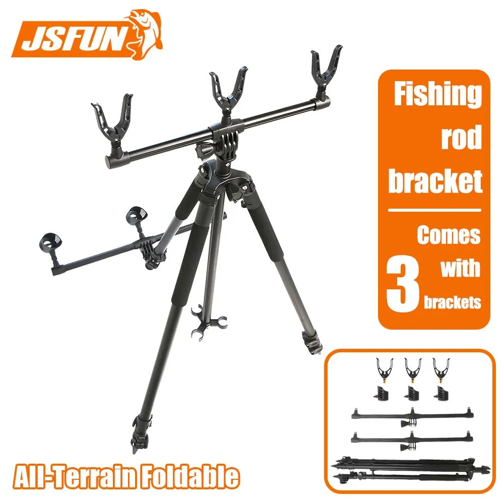 JSFUN 3-Ruten-Angelrutenhalter für Karpfenangeln Stabiler Verstellbarer Ständer (50cm Breit/90cm Hoch) mit 120cm Ausziehbaren Beinen, 3 He – Detail 6