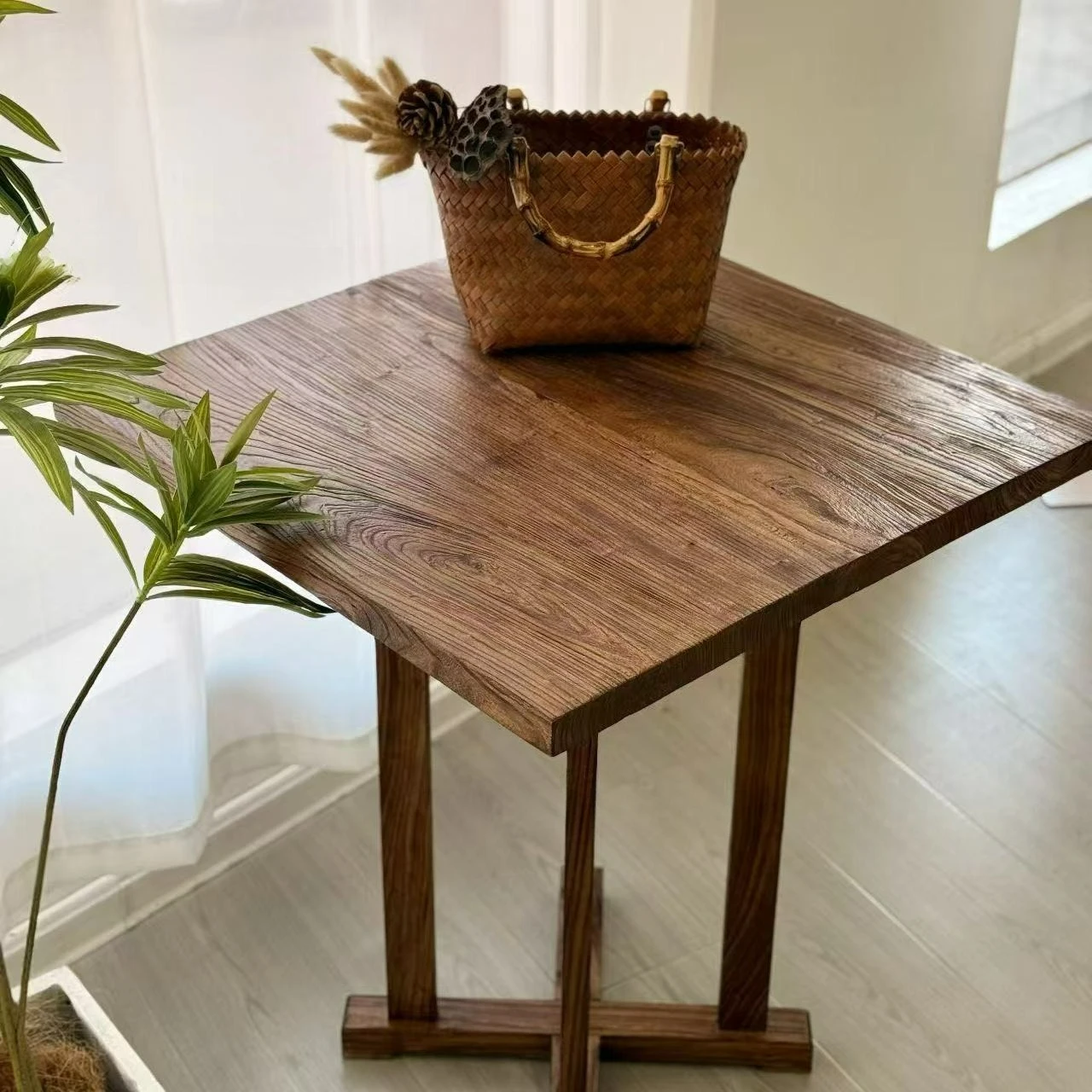

Customizable wabi-sabi wind old elm tea table square coffee table solid wood balcony tea table simple Chinese hotel leisure