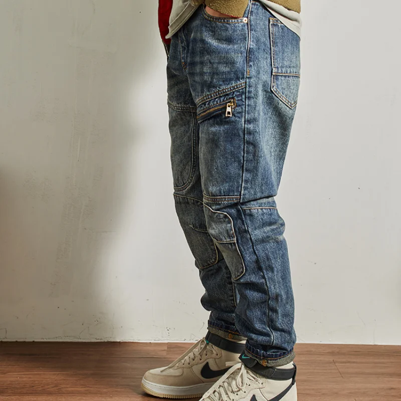 Jeans men's riding pants Motorcycle motorcycle American vintage do old men's heavy patch cargo pants
