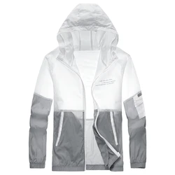 Summer Skin Coats Men Ultra Light UV Sun Protection Big Size Hooded Windbreaker Jacket Men Striped Casual Outwear