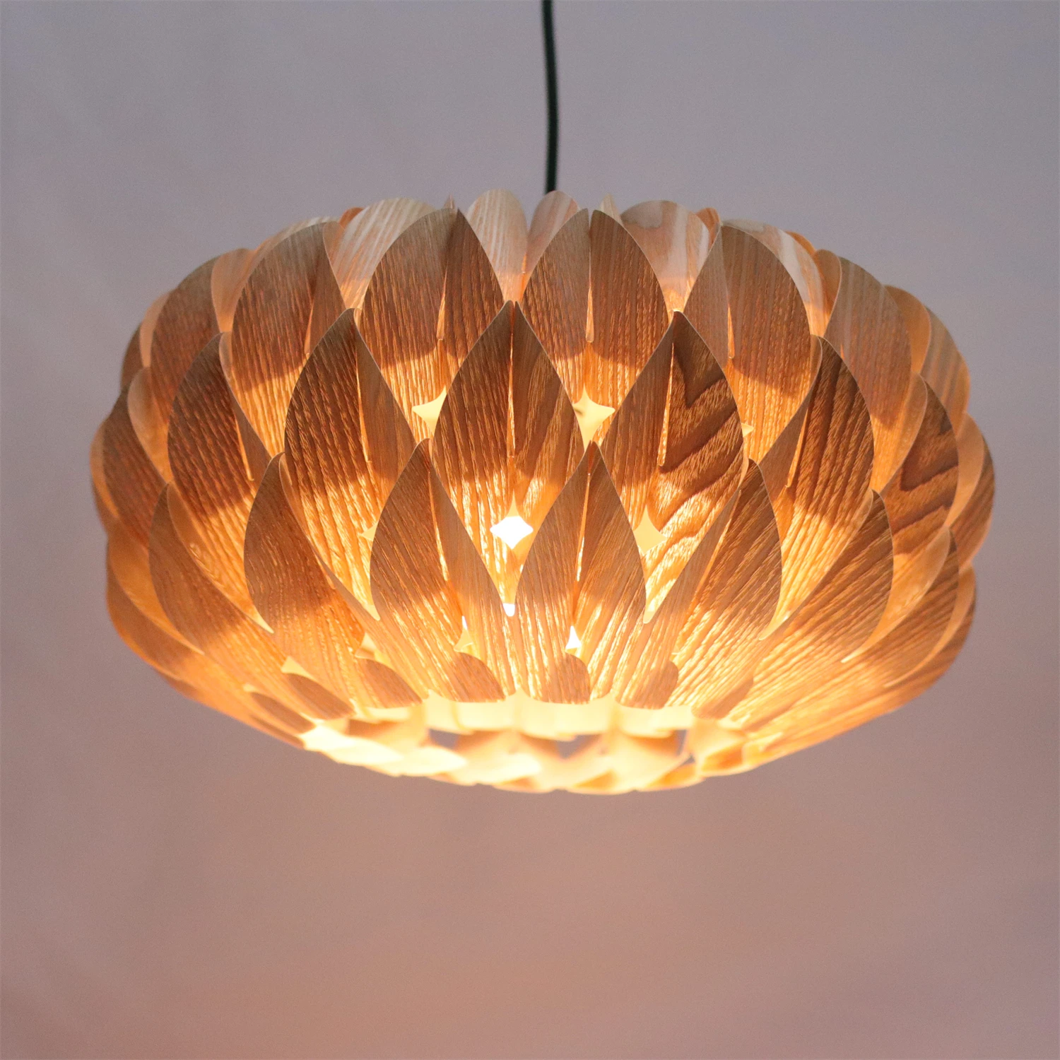 40CM Handmade Bloom Lampshade Rosewood Wood Lamp Shade for E27 Pendant Light Fixtures Rustic Light Lamp Covers for Living Room
