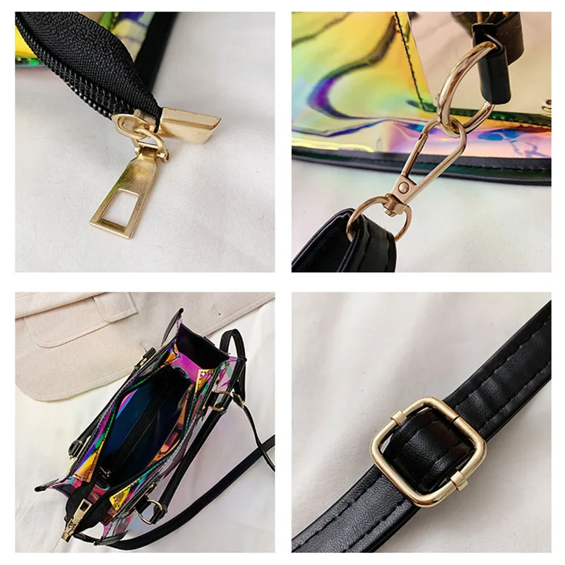 Bolsa de gelatina transparente holográfica para mujer, bolso de diseñador de PVC de alta calidad, bolso de mensajero de hombro con cadena de gran