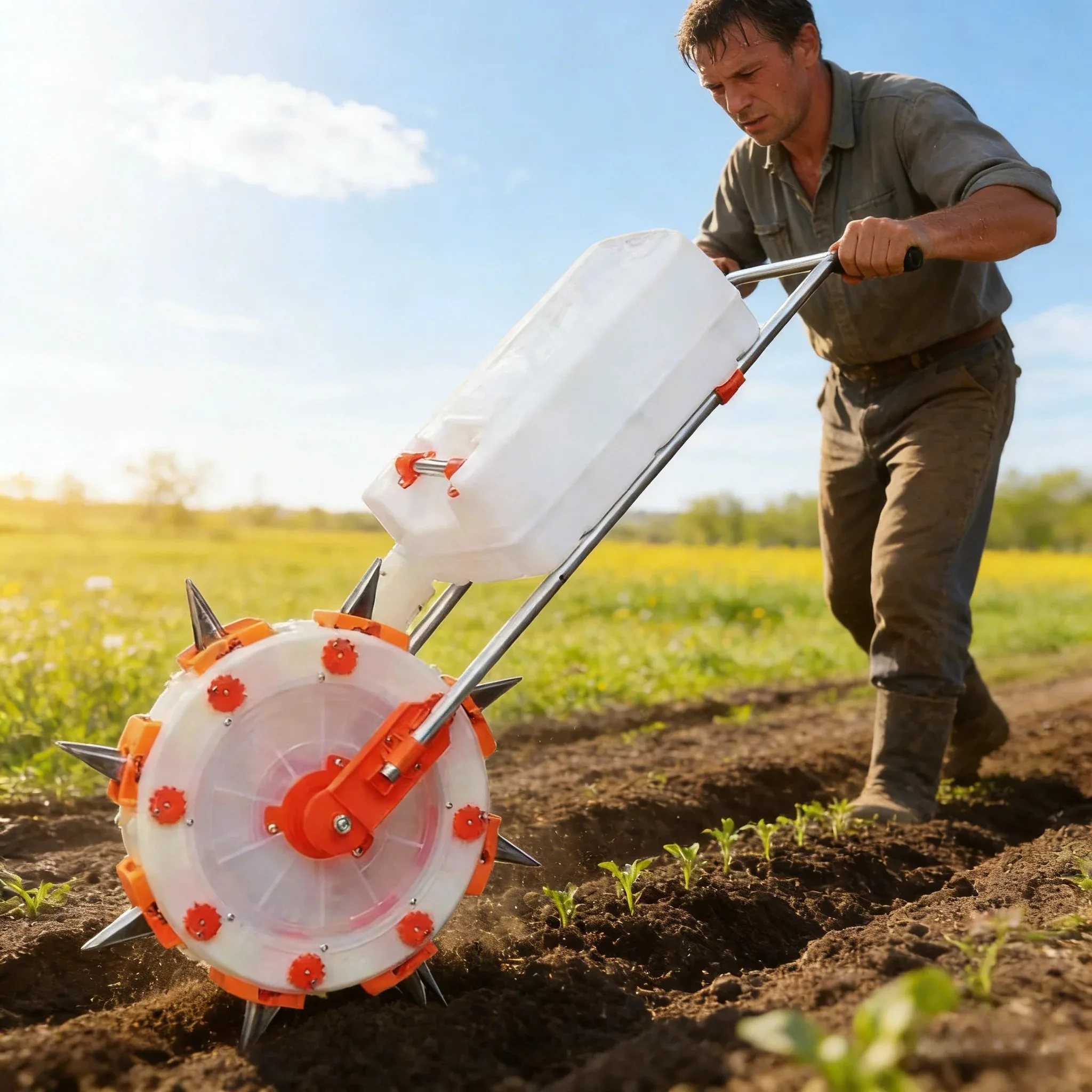 6mouthHand-Push Granular  Spreader Precision Manual Applicator for Organic/Synthetic Pellets Home Gardens Small Farms