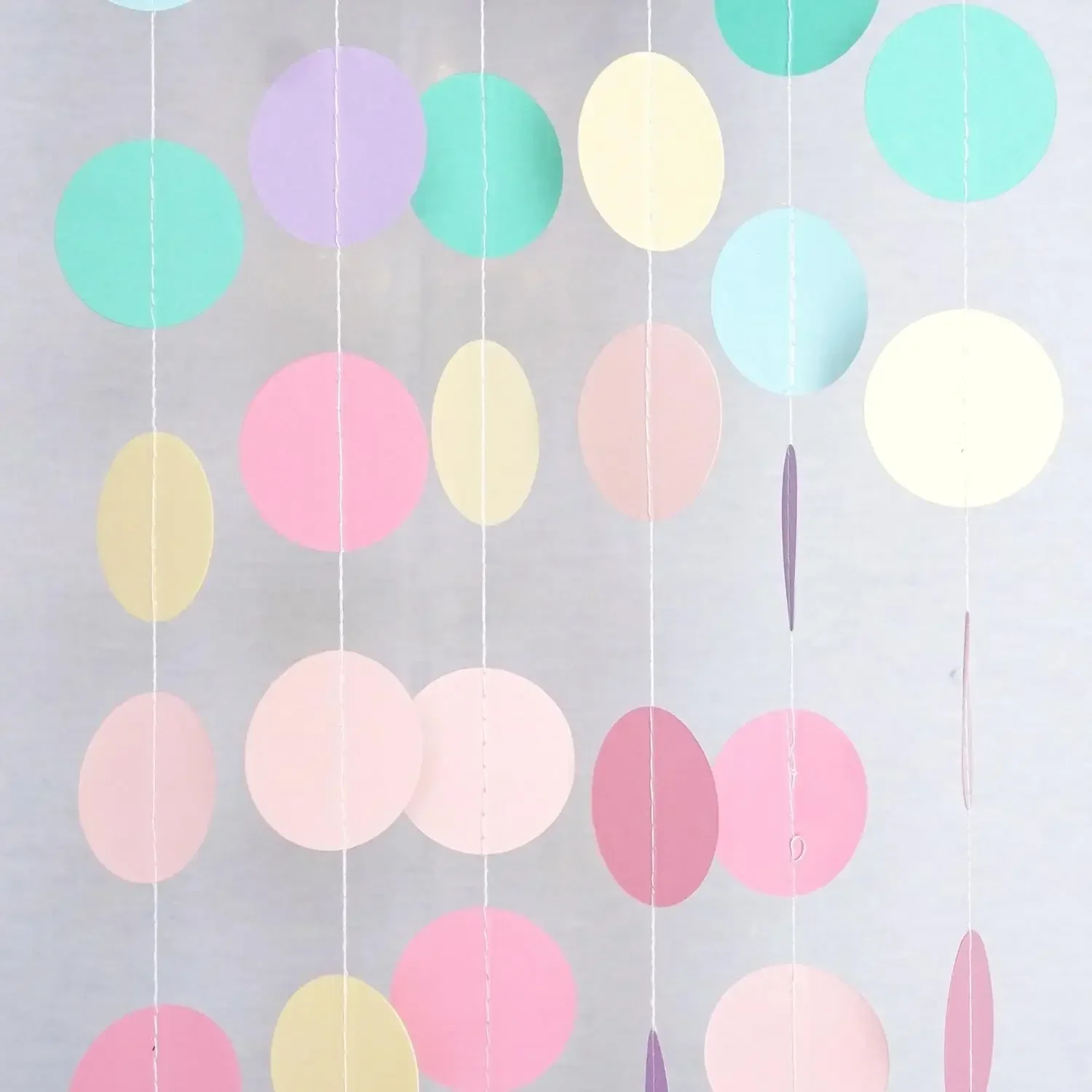 Colorful Circle Dots Paper Party Garland Streamer Backdrop - 3m (10 Feet) Long - Pink, White, Gold Glitter Round Paper