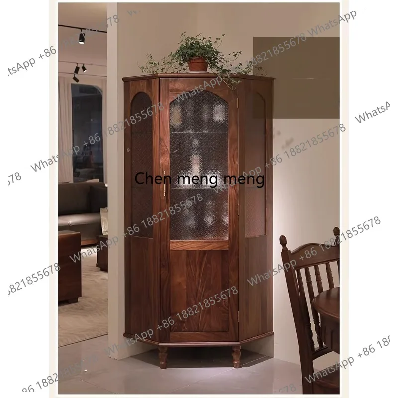 Corner, corner cabinet, solid wood triangle, living room, retro storage side cabinet