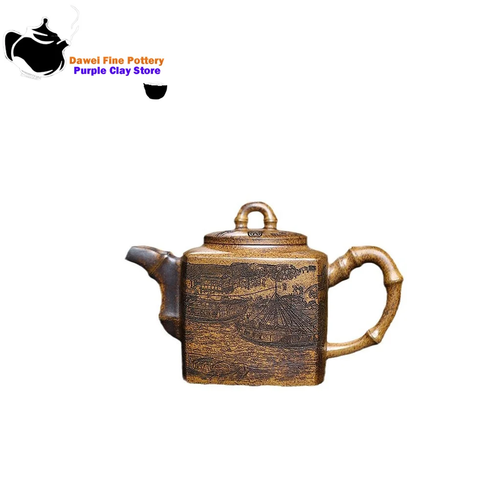 Yixing semi handmade purple clay teapot with dragon bones, Jinsha high-temperature wood fired bamboo teapot