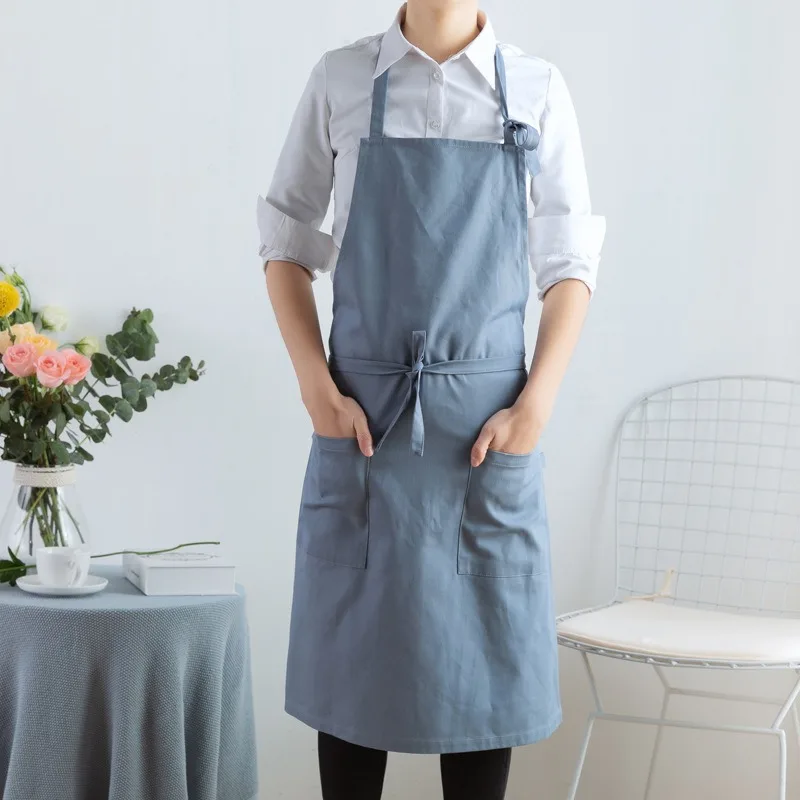 Nordische minimalistische einfarbige Schürze aus Baumwolle, japanische Küche, Bäckerei, Café, Arbeitskleidung, Lätzchen