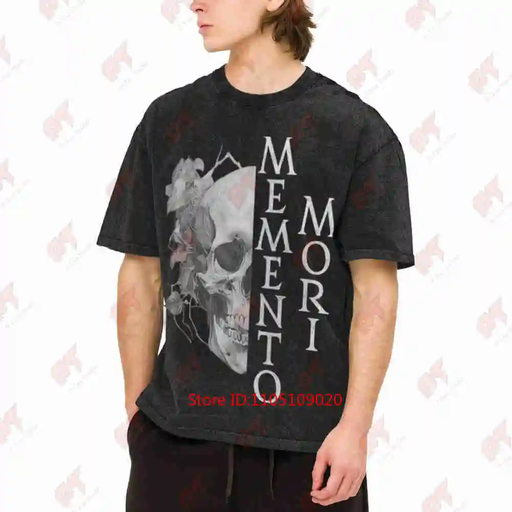 Memento Mori Momentum Latin Phrase Vintage Washed Tee Pure Cotton T-Shirt