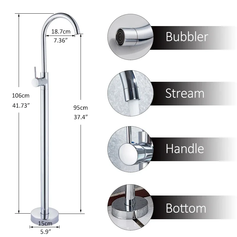 

Vidric Vidric Chrome Bathtub Shower Faucet Floor Standing Bath Tub Spout Shower Single Handle Mixer Tap Bathroom Shower Faucet M