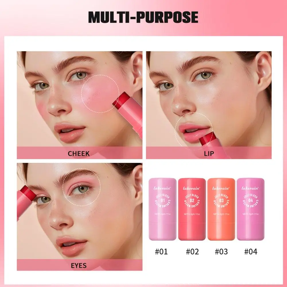 3-in-1 Milk Jelly Facial Blush Stick Lip Tinted Moisturizing Long Lasting Face Jelly Brighten Matte Facial Contour Rouge Makeup