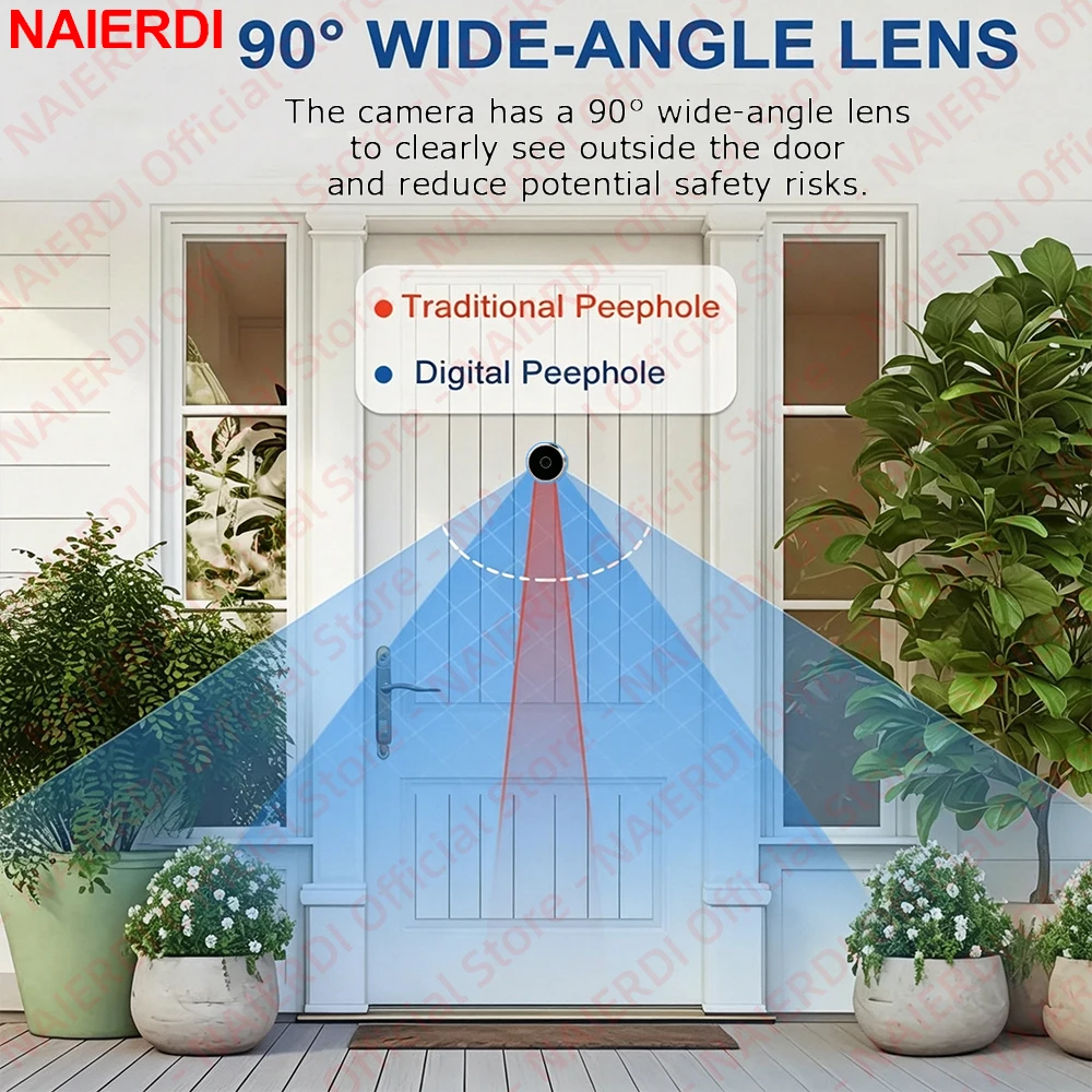 NAIERDI Digital Peephole Door Camera 90° Wide Angle Take Photo Built‑in Cyclic Storage Battery Powered Home Security Camera