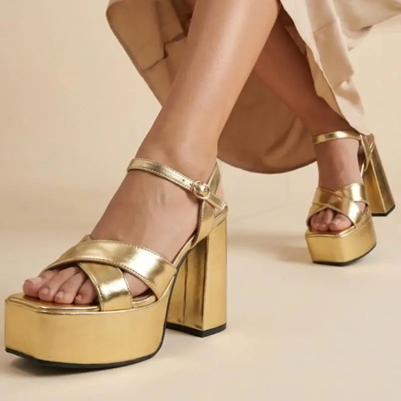 Platform Summer Shoes Sandals For Women Luxury Gold Silver Party Dance Shoe Footwear Large Size 46 High Heels Women's Flip Flops