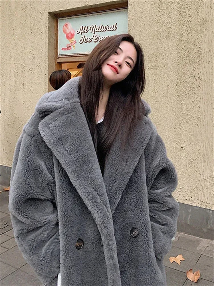 Thicken Warm Teddy Faux Fur Coats Luxury Loose Long Furry Jacket Women Winter Plush Casaco Korean High Quality Elegant Chaquetas