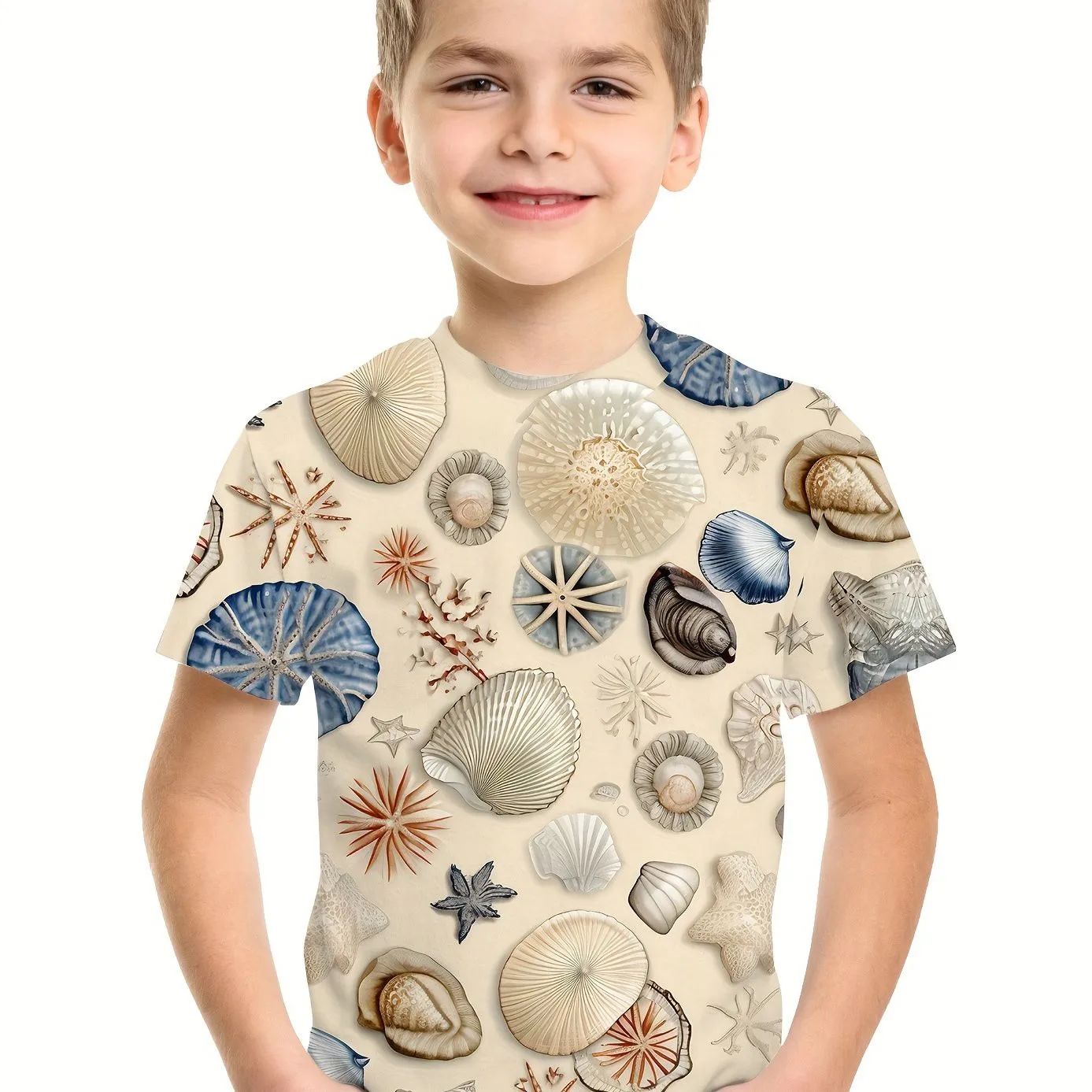 Boy's Hawaiian T-Shirt Vacation Kids Round Neck Tees Tops Beach Casual Soft Comfortable Breathable Summer Children's Clothing