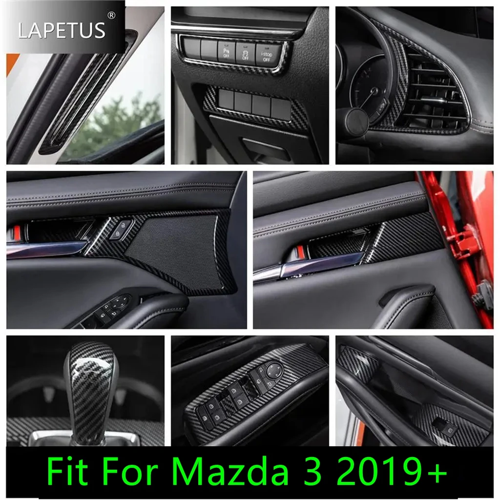 

Carbon Fiber Look Car Window Lift / Air Vent / Headlight Switch / Gear Shift Knob Cover Trim Accessories For Mazda 3 2019 - 2023