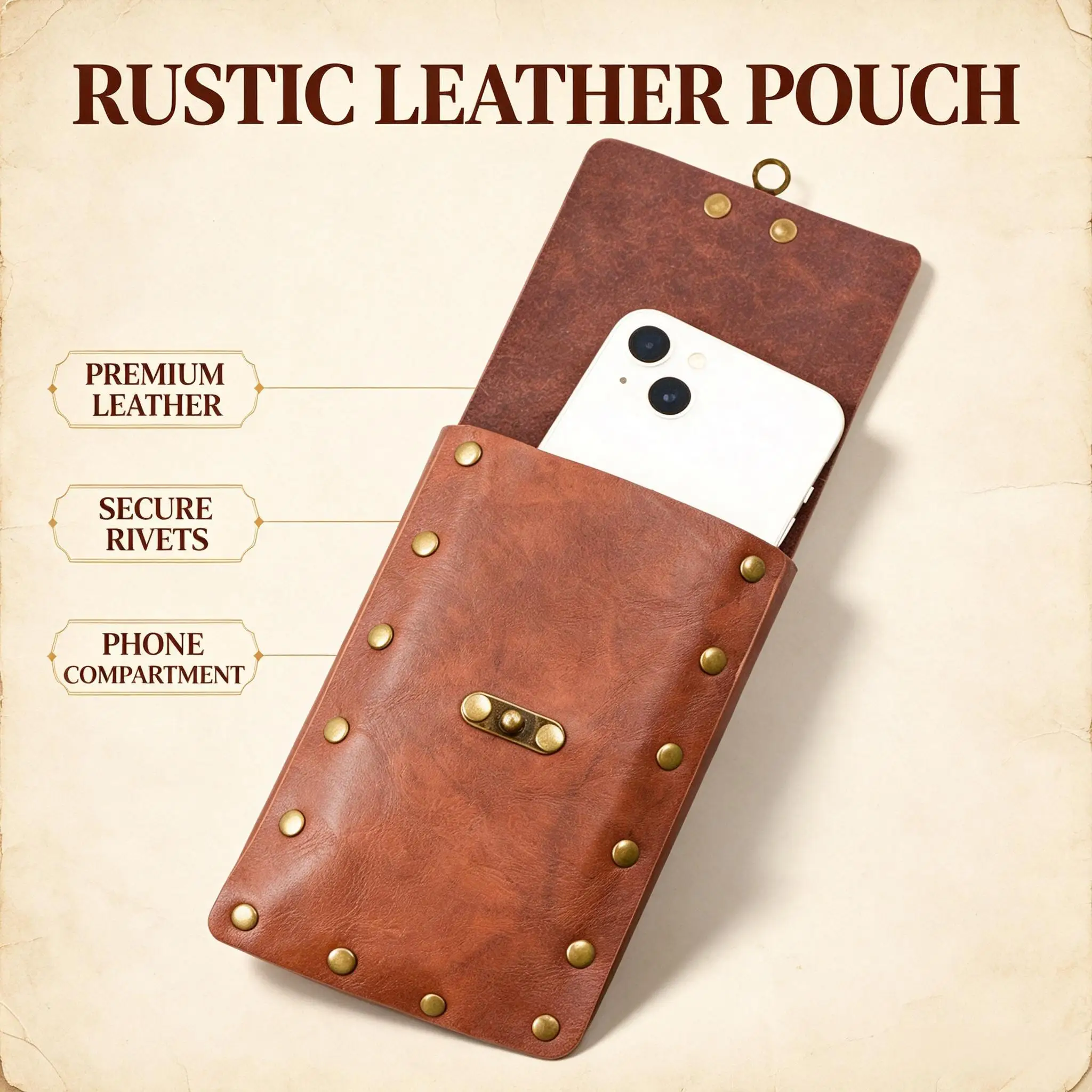 Mittelalterliche Renaissance-Gürteltasche aus PU-Leder, Vintage-Nieten-Hüfttasche, Cosplay-Kostüm-Accessoire für Telefon und Kleinteile – Detail 1