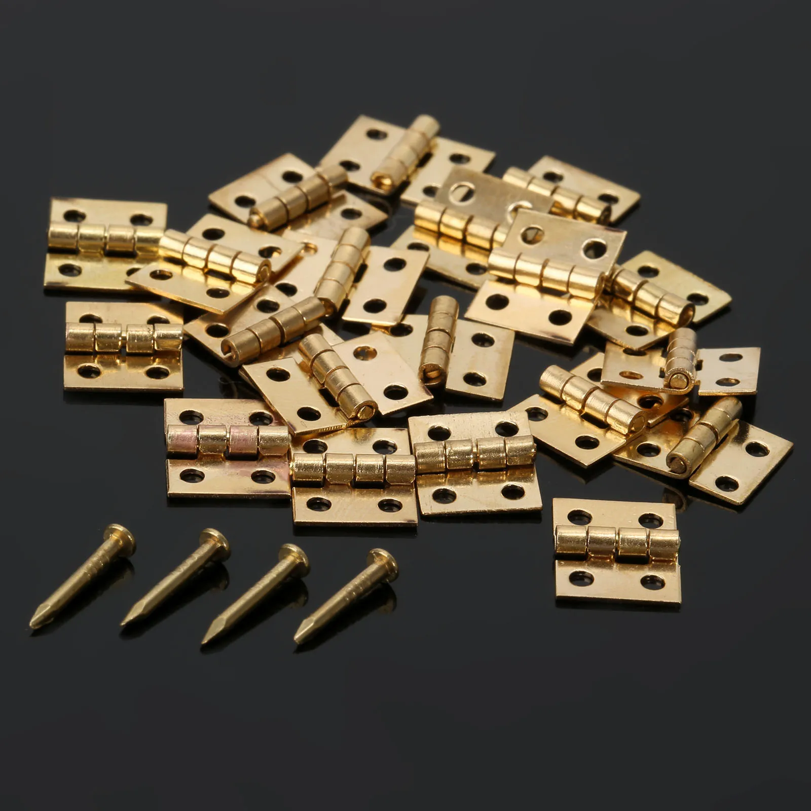80Pcs Brass Hinges Mini Hinge 1cm*0.8cm for Small Furniture Jewelry Wood Box Decorative Bag Furniture Fittings with Screws