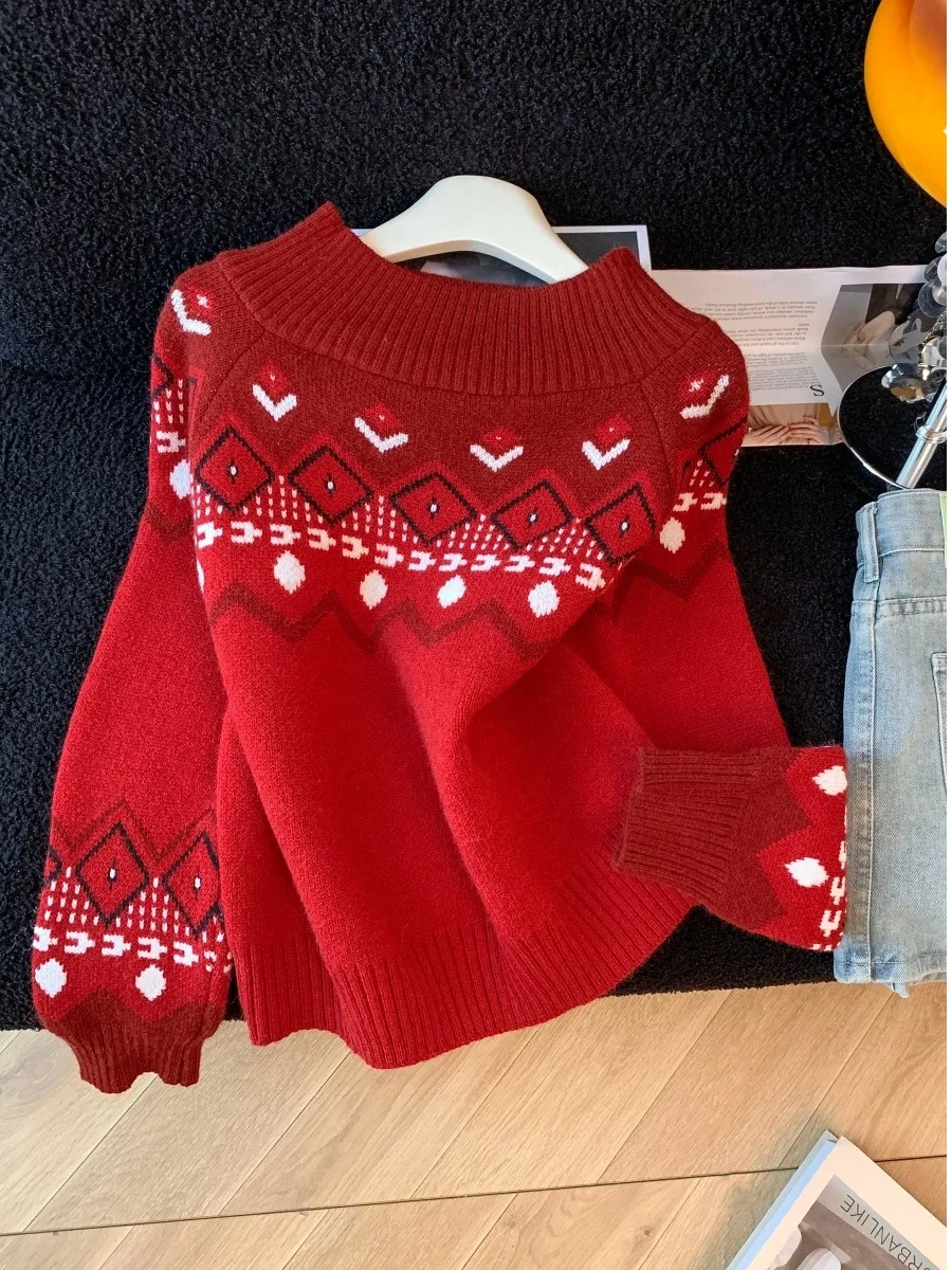 

Женский свободный вязаный свитер Cisas Theme Thiened One Red для осени и зимы, повседневная носка, для работы и отдыха