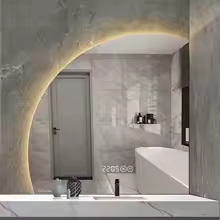 Half moon mirror with LED light